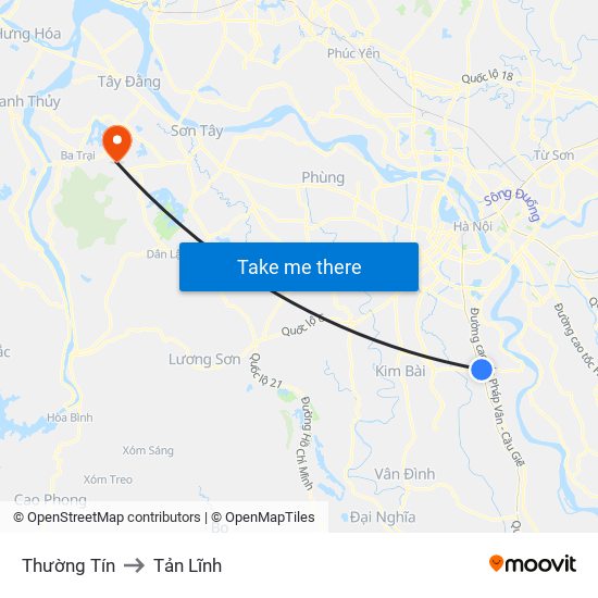 Thường Tín to Tản Lĩnh map