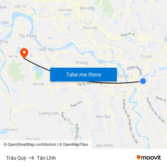 Trâu Quỳ to Tản Lĩnh map