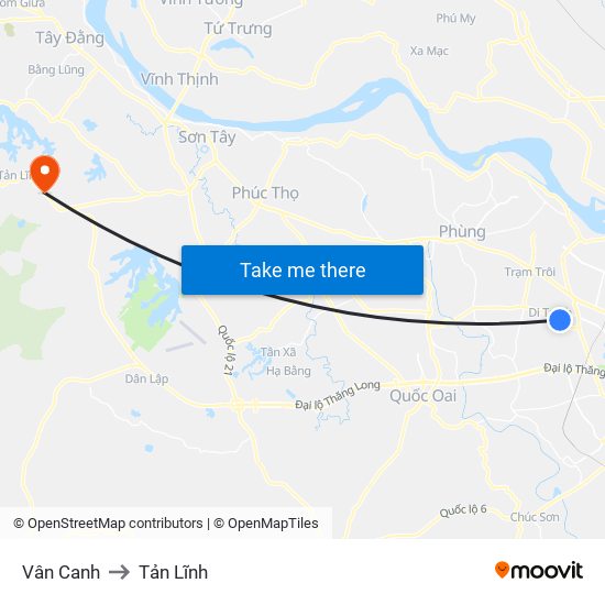 Vân Canh to Tản Lĩnh map