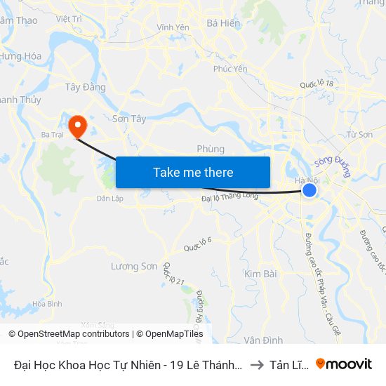 Đại Học Khoa Học Tự Nhiên - 19 Lê Thánh Tông to Tản Lĩnh map