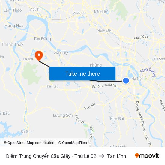 Điểm Trung Chuyển Cầu Giấy - Thủ Lệ 02 to Tản Lĩnh map