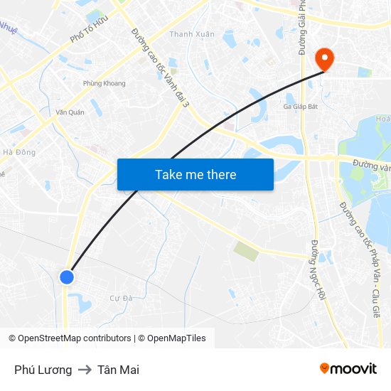 Phú Lương to Tân Mai map