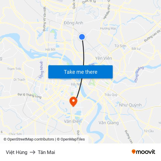 Việt Hùng to Tân Mai map