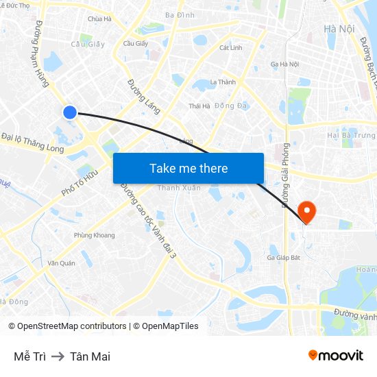 Mễ Trì to Tân Mai map