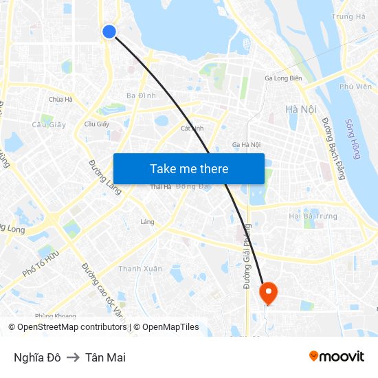 Nghĩa Đô to Tân Mai map