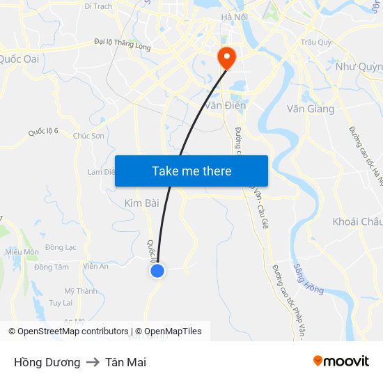 Hồng Dương to Tân Mai map