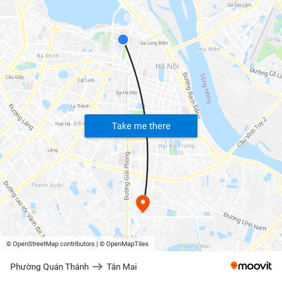 Phường Quán Thánh to Tân Mai map