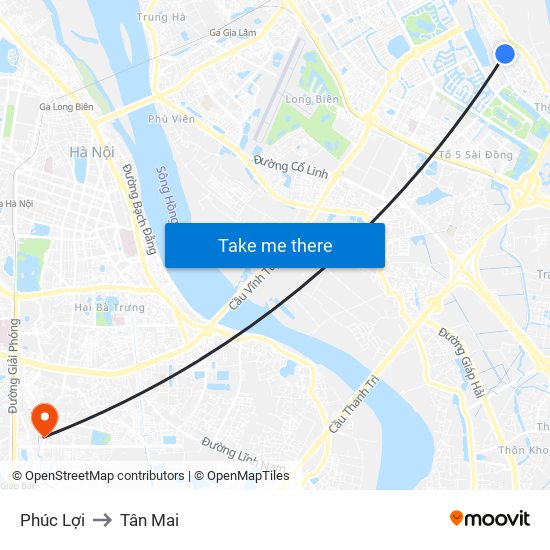 Phúc Lợi to Tân Mai map