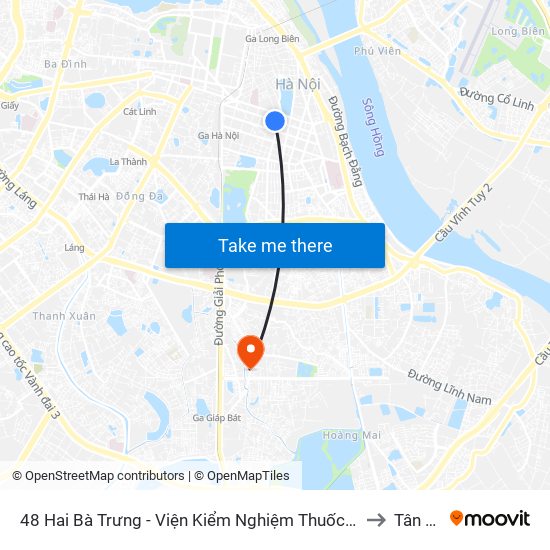 48 Hai Bà Trưng - Viện Kiểm Nghiệm Thuốc Trung Ương to Tân Mai map