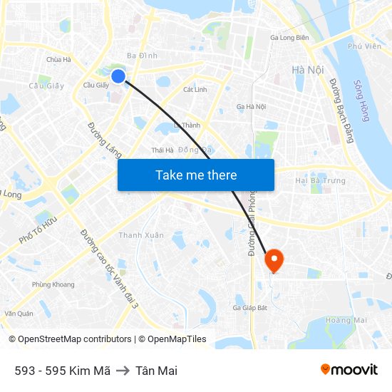 593 - 595 Kim Mã to Tân Mai map