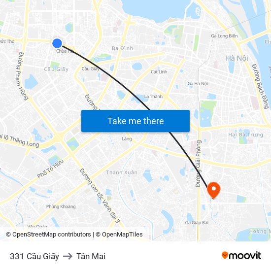 331 Cầu Giấy to Tân Mai map