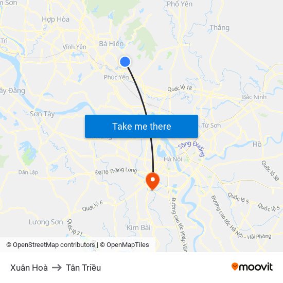 Xuân Hoà to Tân Triều map