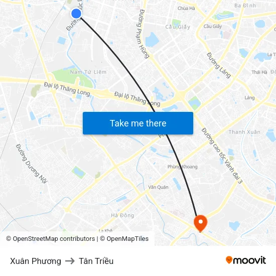 Xuân Phương to Tân Triều map