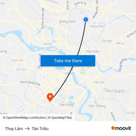 Thuỵ Lâm to Tân Triều map