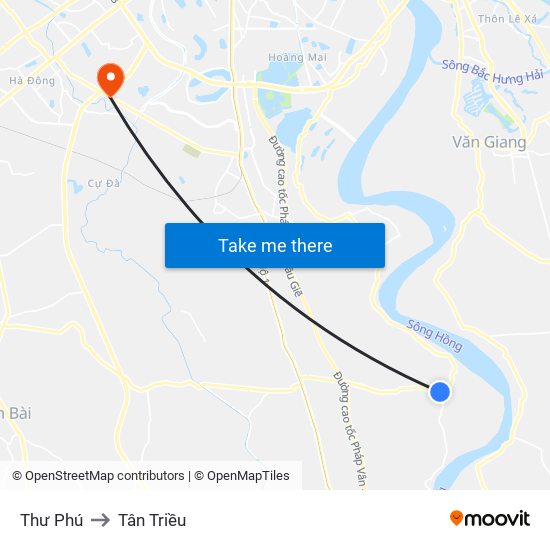 Thư Phú to Tân Triều map