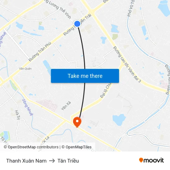 Thanh Xuân Nam to Tân Triều map