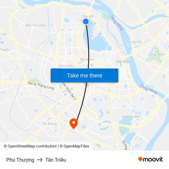 Phú Thượng to Tân Triều map