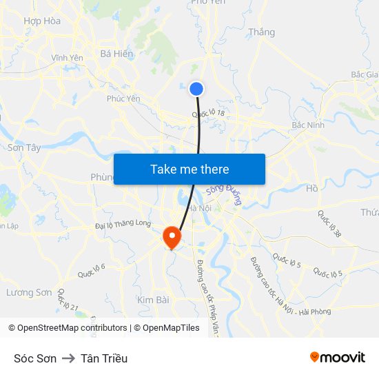 Sóc Sơn to Tân Triều map