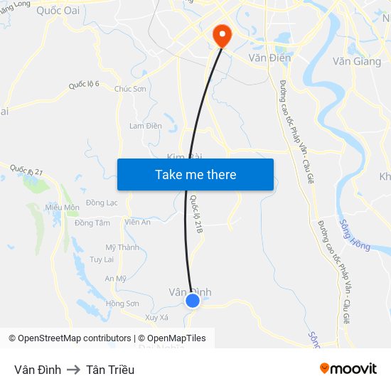 Vân Đình to Tân Triều map