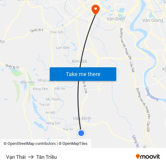Vạn Thái to Tân Triều map