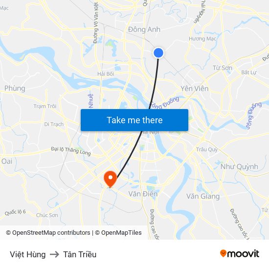 Việt Hùng to Tân Triều map