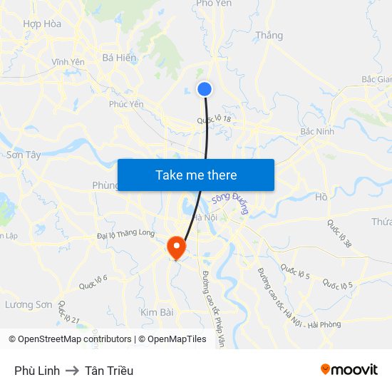 Phù Linh to Tân Triều map