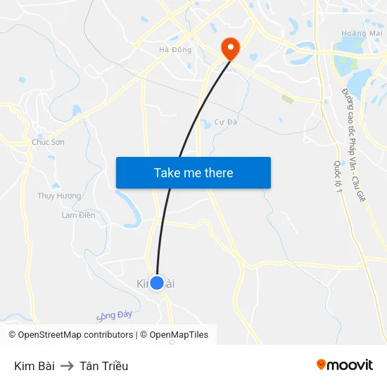 Kim Bài to Tân Triều map