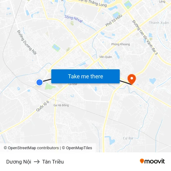 Dương Nội to Tân Triều map