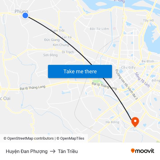 Huyện Đan Phượng to Tân Triều map