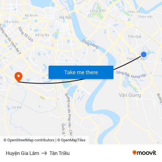 Huyện Gia Lâm to Tân Triều map