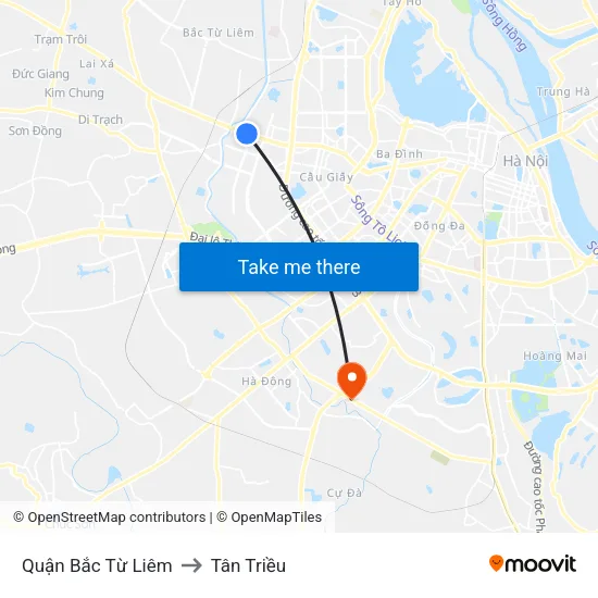 Quận Bắc Từ Liêm to Tân Triều map