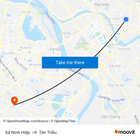 Xã Ninh Hiệp to Tân Triều map