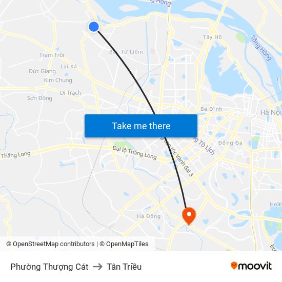 Phường Thượng Cát to Tân Triều map