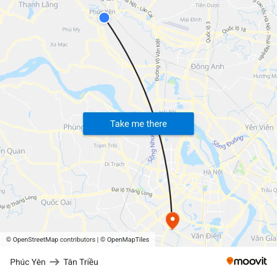 Phúc Yên to Tân Triều map
