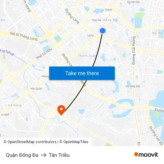 Quận Đống Đa to Tân Triều map