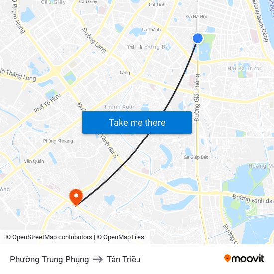 Phường Trung Phụng to Tân Triều map