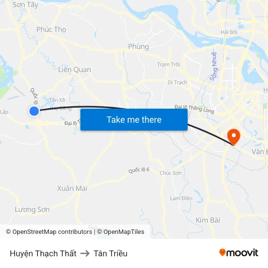 Huyện Thạch Thất to Tân Triều map