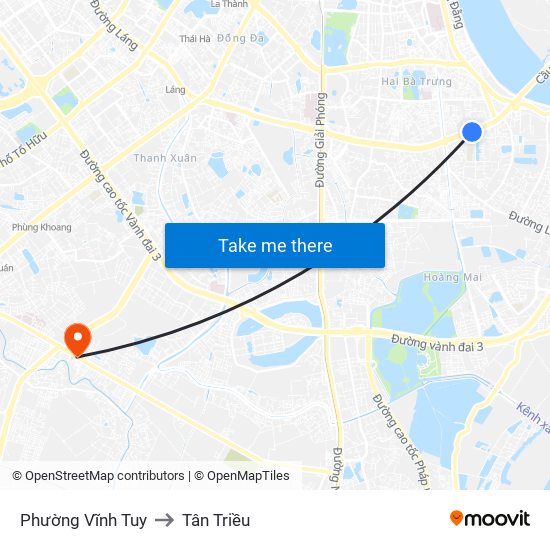 Phường Vĩnh Tuy to Tân Triều map