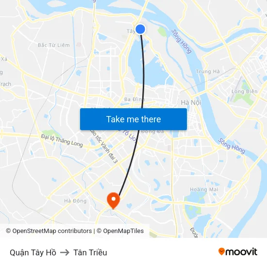 Quận Tây Hồ to Tân Triều map