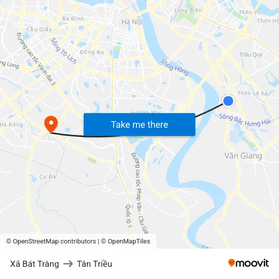 Xã Bát Tràng to Tân Triều map