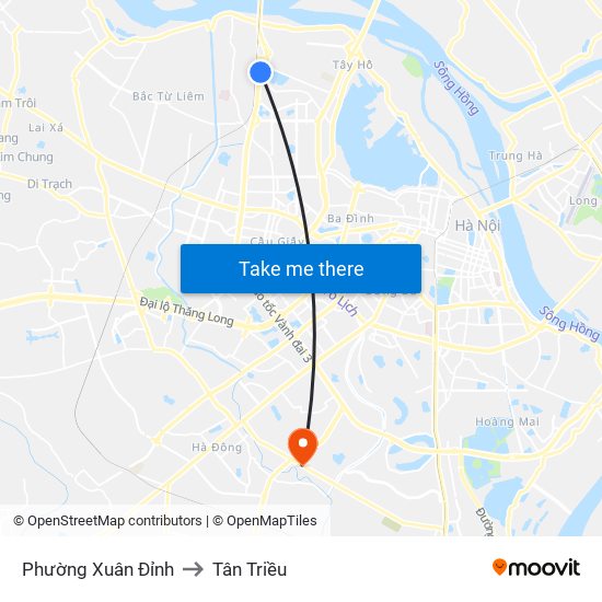 Phường Xuân Đỉnh to Tân Triều map