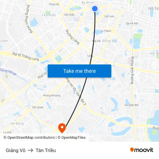 Giảng Võ to Tân Triều map