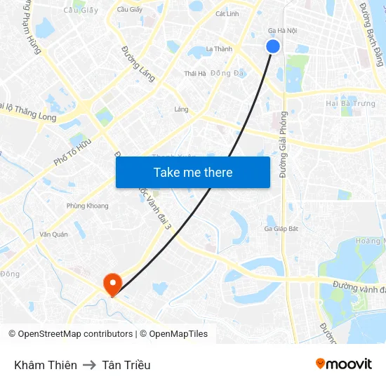 Khâm Thiên to Tân Triều map