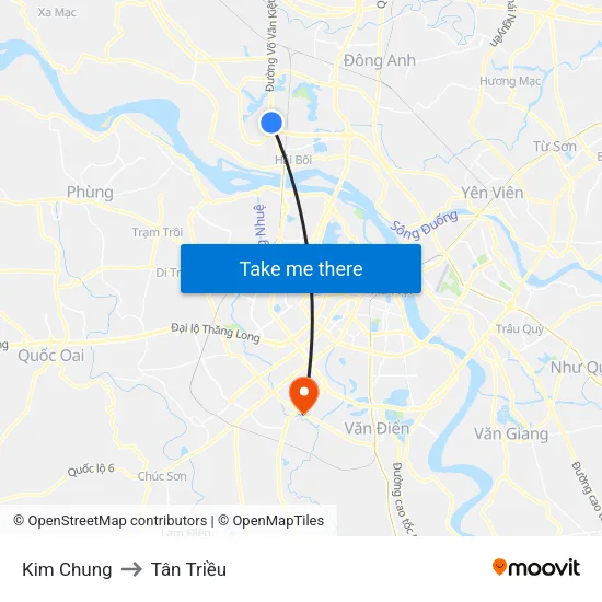 Kim Chung to Tân Triều map