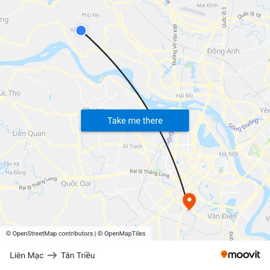 Liên Mạc to Tân Triều map
