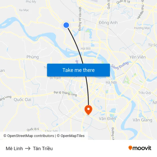 Mê Linh to Tân Triều map