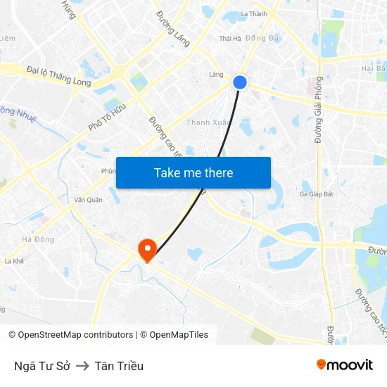 Ngã Tư Sở to Tân Triều map
