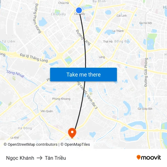 Ngọc Khánh to Tân Triều map