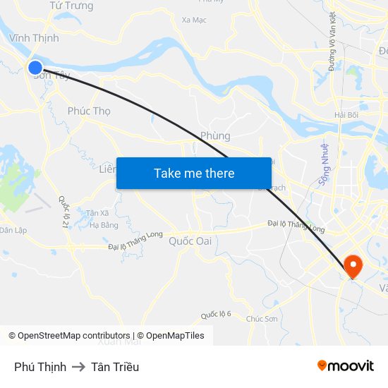 Phú Thịnh to Tân Triều map