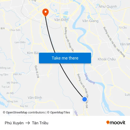 Phú Xuyên to Tân Triều map